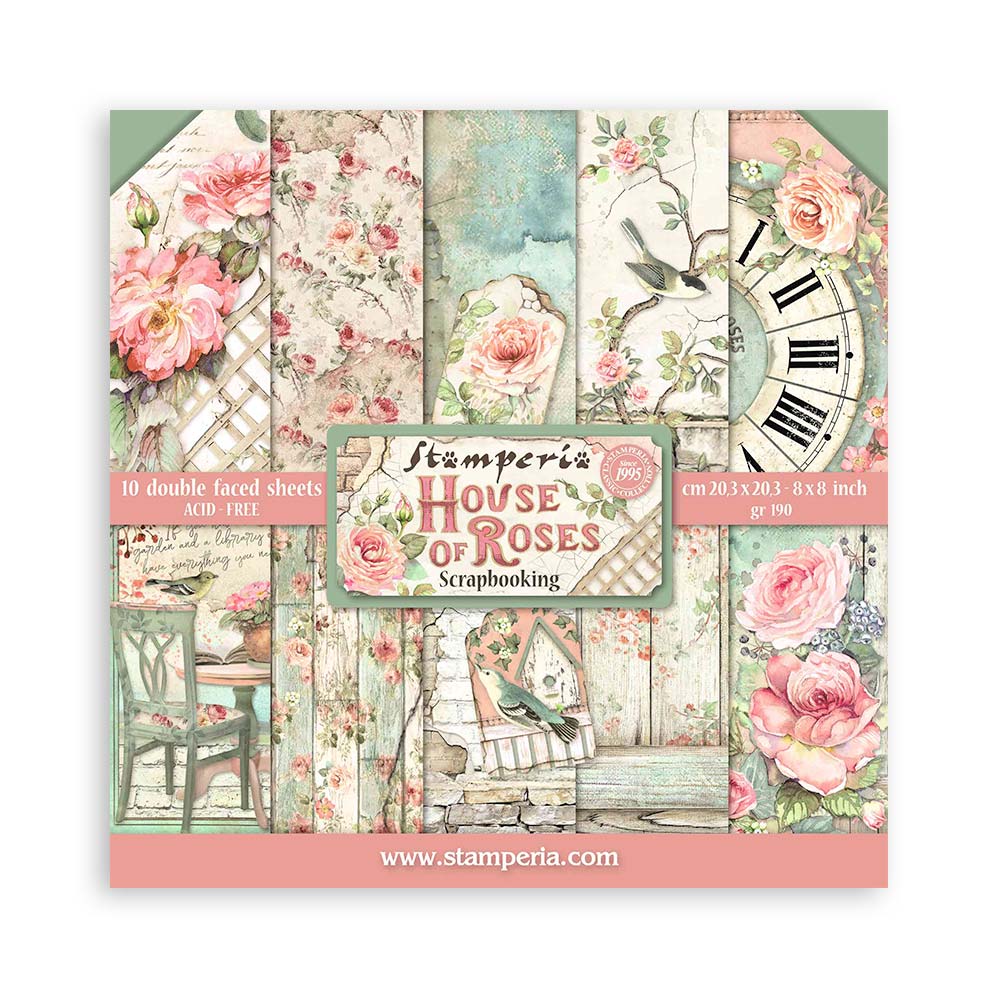 PRE-ORDER Stamperia HOUSE OF ROSES 8X8 Double Faced Paper 10 Sheets + Bonus #SBBS08