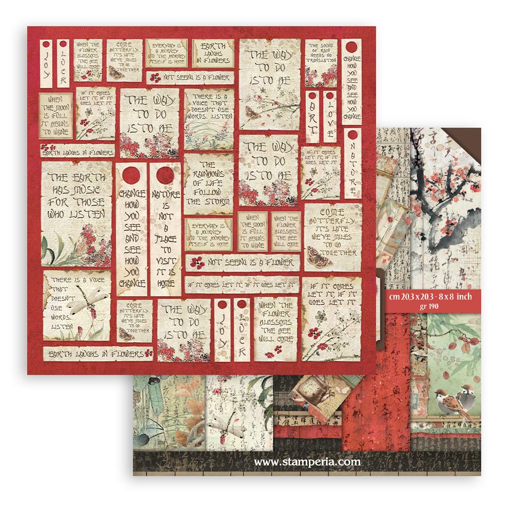 Stamperia ORIENTAL GARDEN 8X8 Double Faced Paper 10 Sheets + Bonus #SBBS09