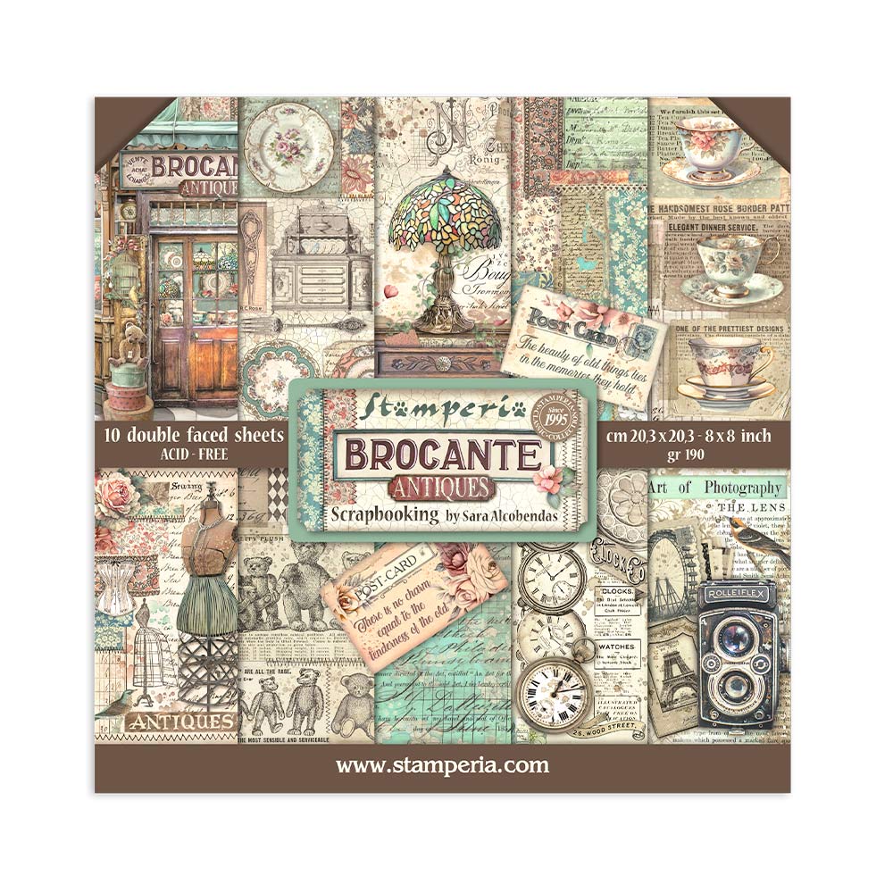 Stamperia BROCANTE ANTIQUES 8X8 Double Faced Paper 10 Sheets + Bonus #SBBS100