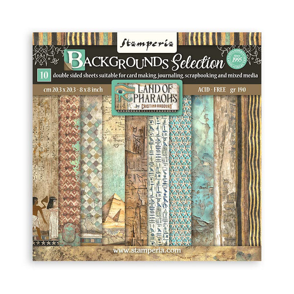 Stamperia FORTUNE LAND OF PHARAOHS BACKGROUND SELECTIONS 8X8 Double Faced Paper 10 Sheets + Bonus #SBBS106