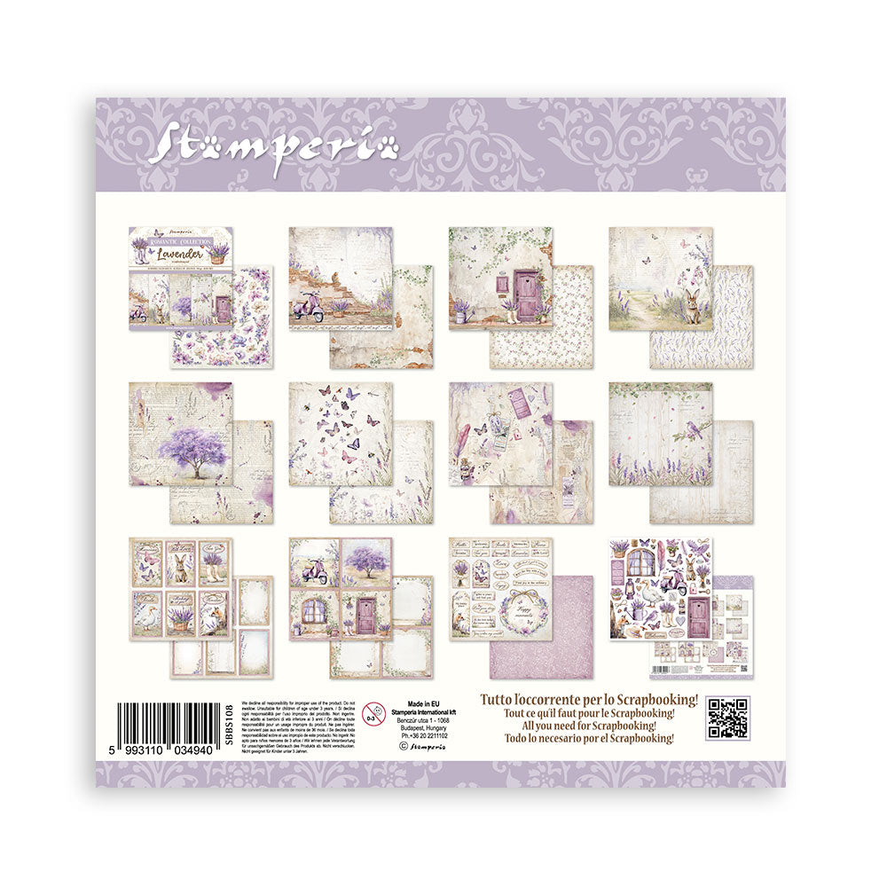 Stamperia LAVENDER 8X8 Double Faced Paper 10 Sheets + Bonus #SBBS108