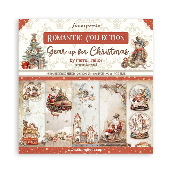 Stamperia GEAR UP FOR CHRISTMAS 8X8 Double Faced Paper 10 Sheets + Bonus #SBBS110