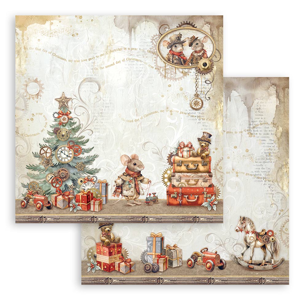 Stamperia GEAR UP FOR CHRISTMAS 8X8 Double Faced Paper 10 Sheets + Bonus #SBBS110