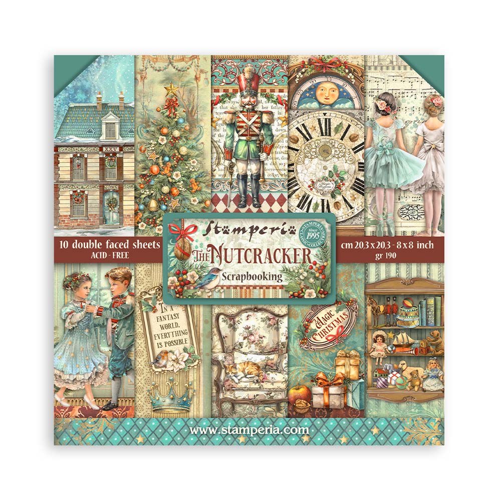 Stamperia Christmas THE NUTCRACKER 8X8 Double Faced Paper 10 Sheets + Bonus #SBBS112