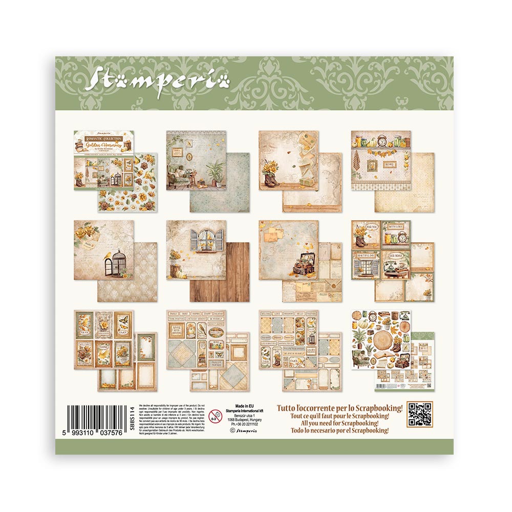 Stamperia GOLDEN HARMONY 8X8 Double Faced Paper 10 Sheets + Bonus #SBBS114