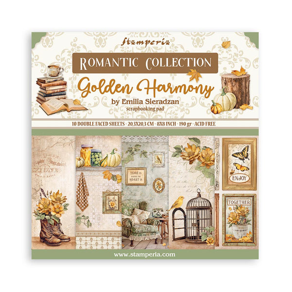 Stamperia GOLDEN HARMONY 8X8 Double Faced Paper 10 Sheets + Bonus #SBBS114