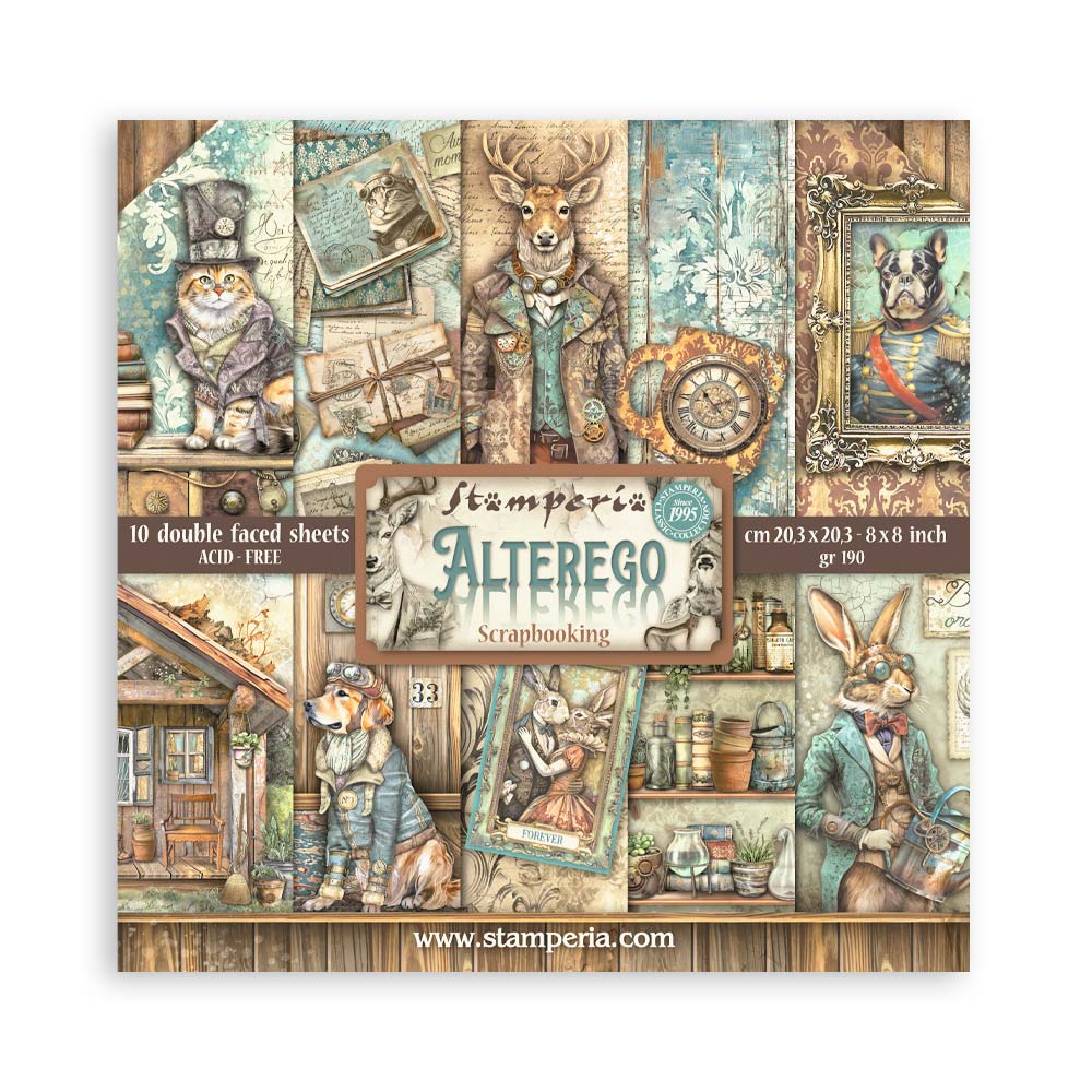 Stamperia ALTEREGO 8X8 Double Faced Paper 10 Sheets + Bonus #SBBS115