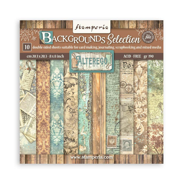 Stamperia ALTEREGO BACKGROUNDS 8X8 DS Scrapbook Paper 10 pcs+Bonus #SBBS117