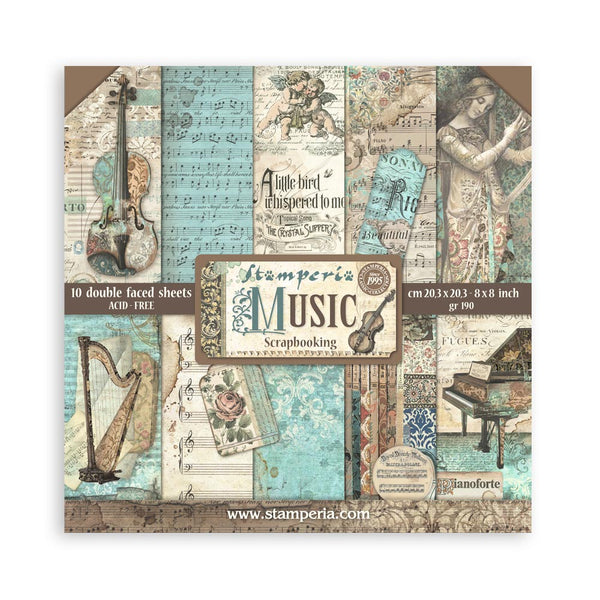 Stamperia MUSIC 8X8 Double Faced Paper 10 Sheets + Bonus #SBBS118