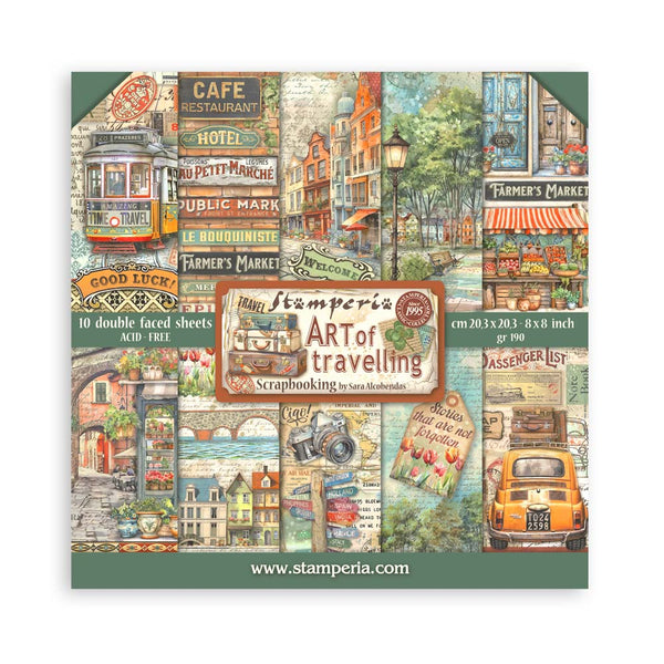 Stamperia ART OF TRAVELLING 8X8 Double Faced Scrapbook Paper 10 Sheets + Bonus #SBBS120