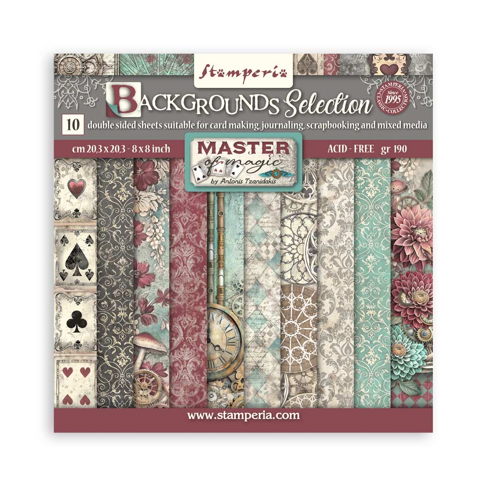 Stamperia MASTER OF MAGIC BACKGROUNDS 8X8 Double Faced Paper 10 Sheets + Bonus #SBBS123