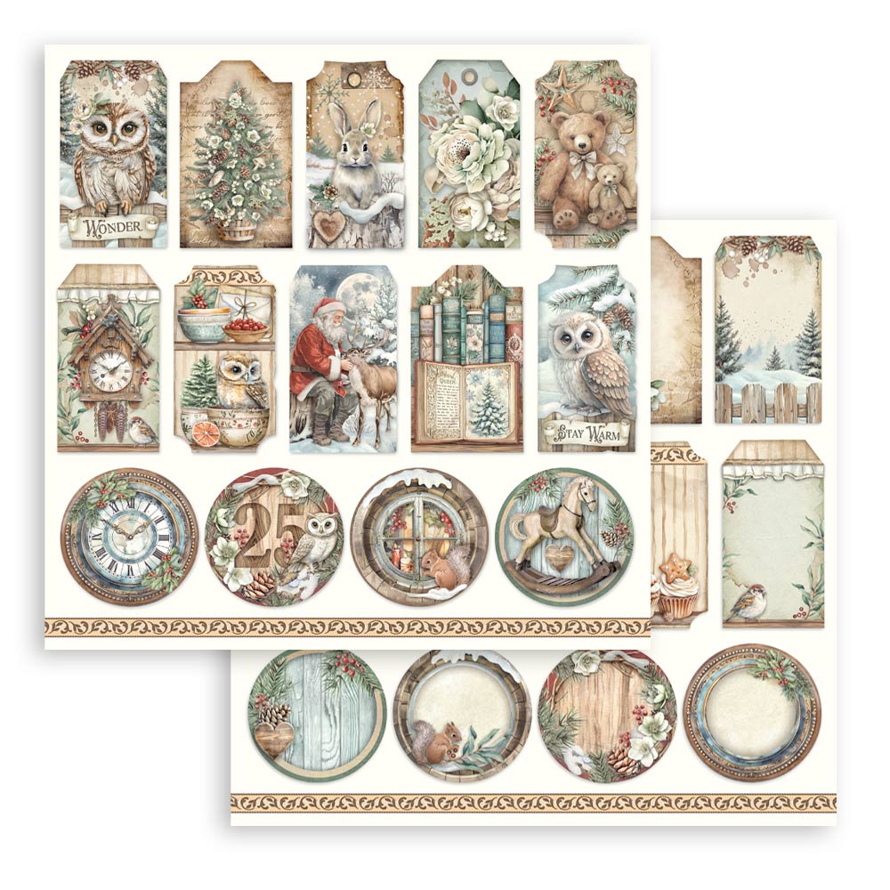 Stamperia THE OWL'S HOUSE Christmas 8X8 Double Faced Paper 10 Sheets + Bonus #SBBS130
