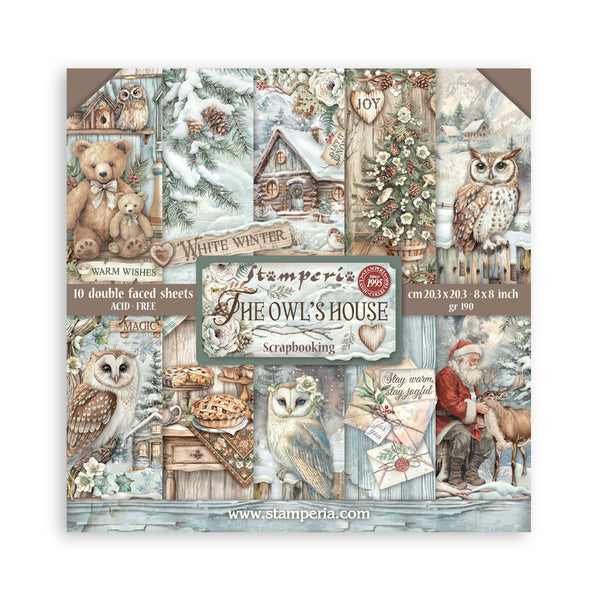 Stamperia THE OWL'S HOUSE Christmas 8X8 Double Faced Paper 10 Sheets + Bonus #SBBS130