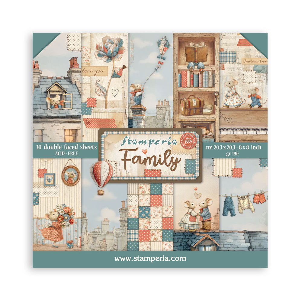 Stamperia FAMILY 8X8 Double Faced Paper 10 Sheets + Bonus #SBBS137