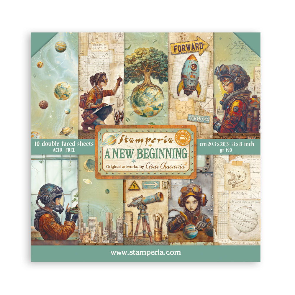 Stamperia 'A New Beginning' art paper set with illustrations on a white background