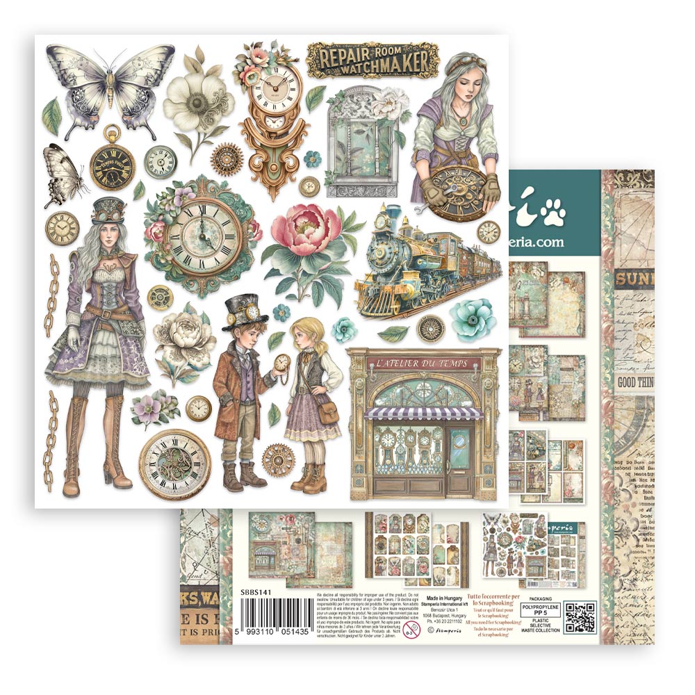 Stamperia GARDENS OF TIME 8X8 Double Faced Paper 10 Sheets + Bonus #SBBS141