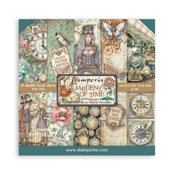 Stamperia GARDENS OF TIME 8X8 Double Faced Paper 10 Sheets + Bonus #SBBS141