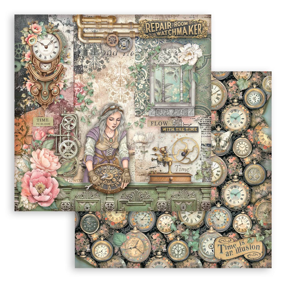 Stamperia GARDENS OF TIME 8X8 Double Faced Paper 10 Sheets + Bonus #SBBS141