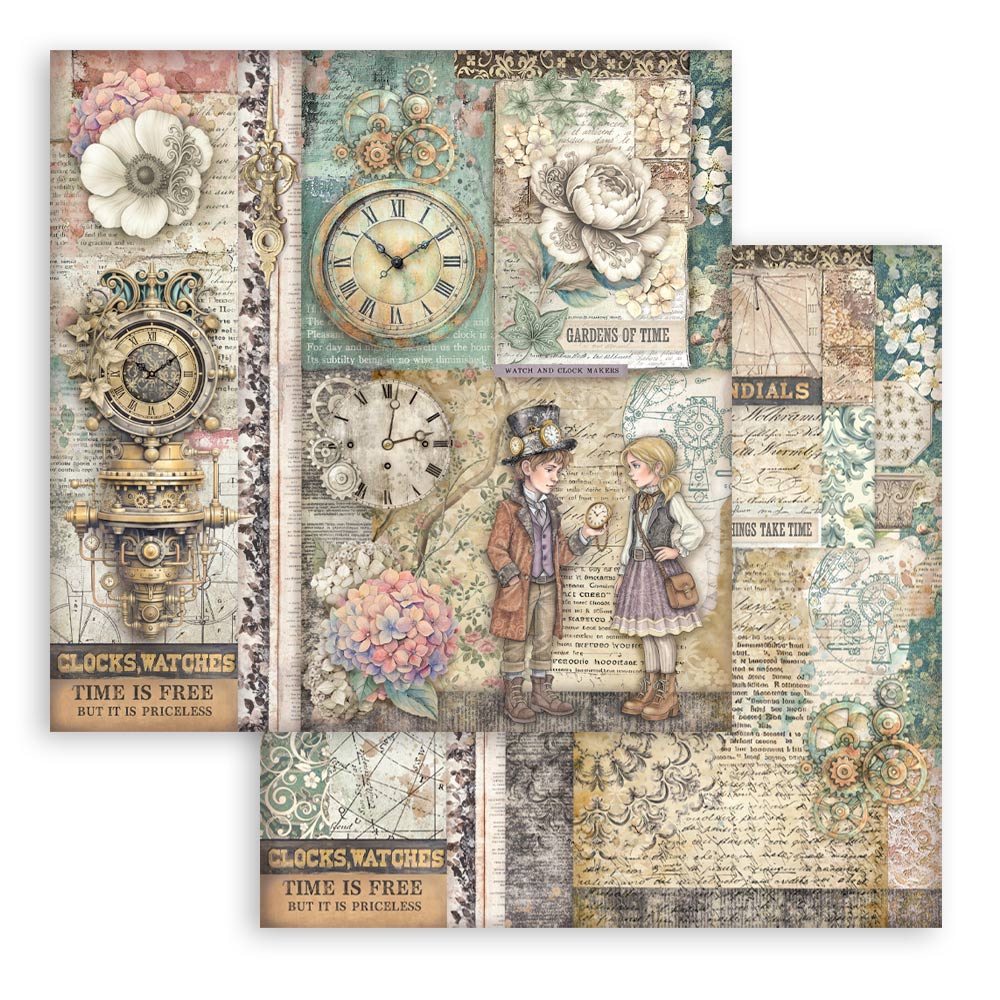 Stamperia GARDENS OF TIME 8X8 Double Faced Paper 10 Sheets + Bonus #SBBS141