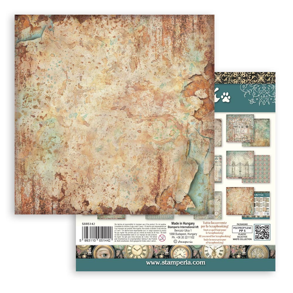 Stamperia GARDENS OF TIME BACKGROUNDS 8X8 Double Faced Paper 10 Sheets + Bonus #SBBS142