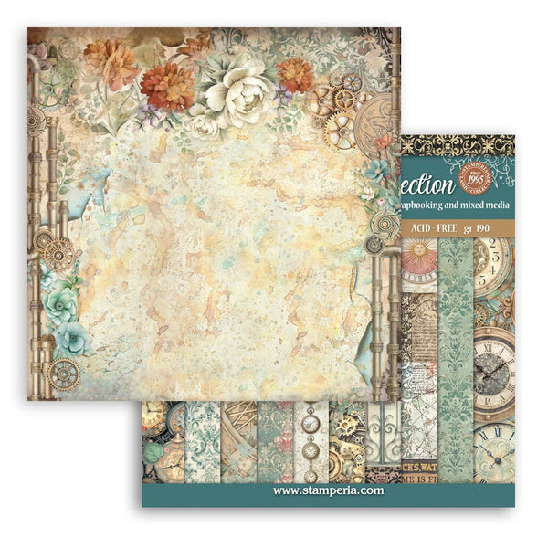 Stamperia GARDENS OF TIME BACKGROUNDS 8X8 Double Faced Paper 10 Sheets + Bonus #SBBS142