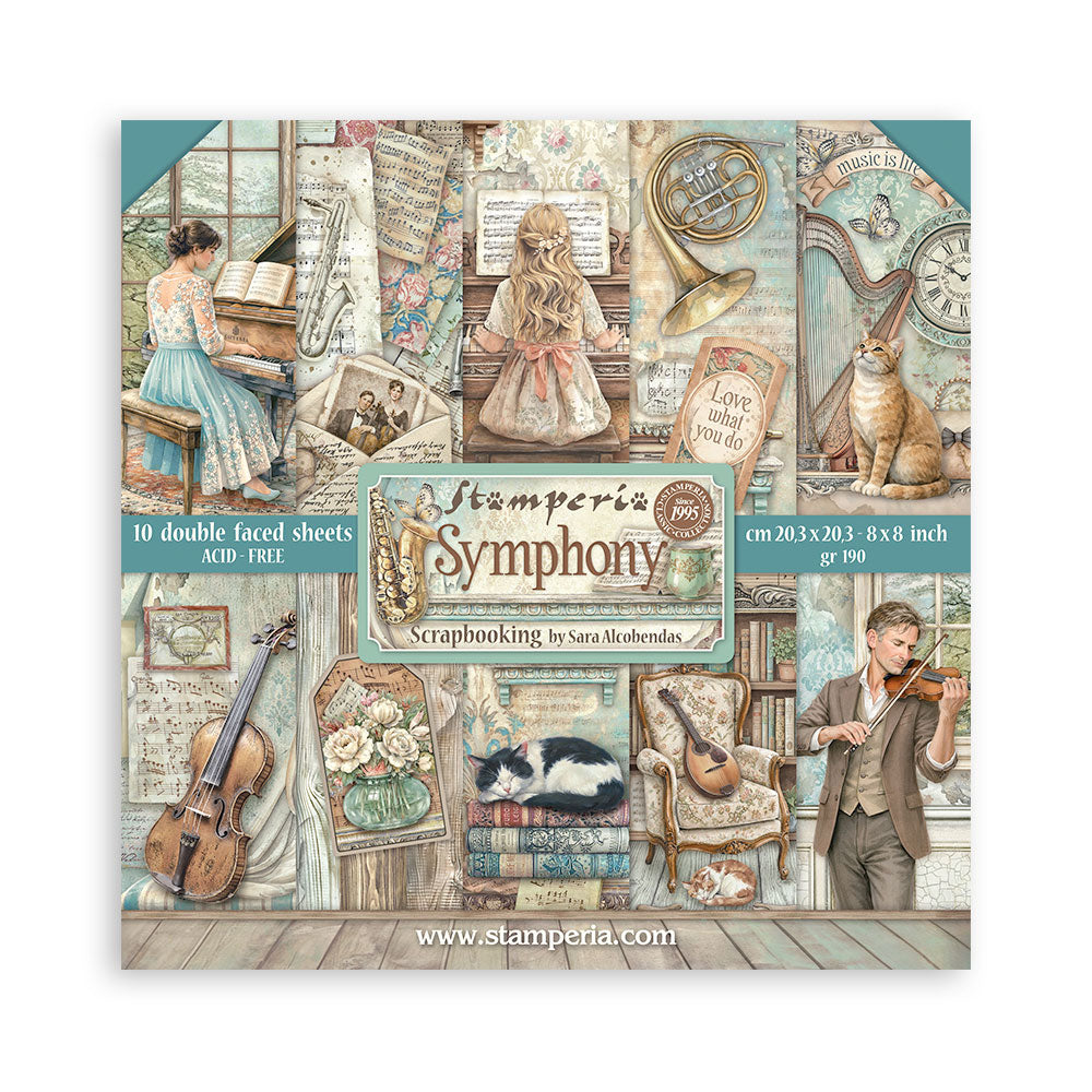 Stamperia SYMPHONY 8X8 Double Faced Paper 10 Sheets + Bonus #SBBS144