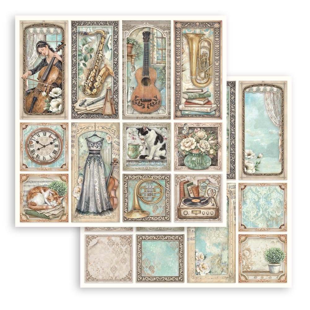 Stamperia SYMPHONY 8X8 Double Faced Paper 10 Sheets + Bonus #SBBS144