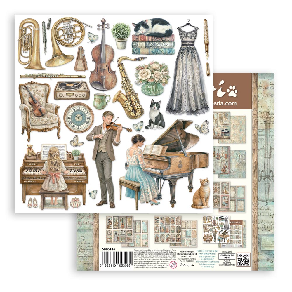 Stamperia SYMPHONY 8X8 Double Faced Paper 10 Sheets + Bonus #SBBS144