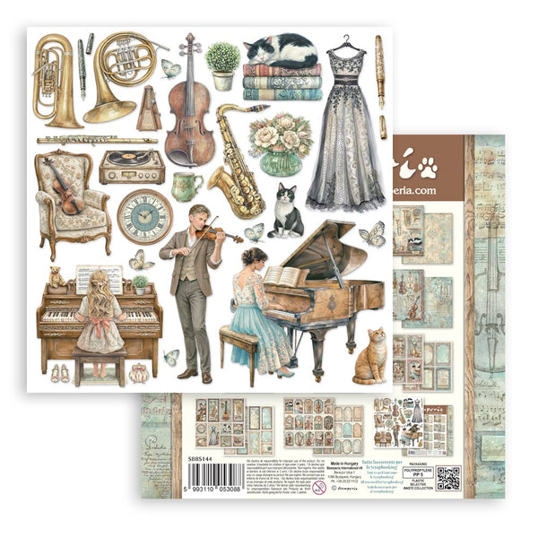 Stamperia SYMPHONY 8X8 Double Faced Paper 10 Sheets + Bonus #SBBS144