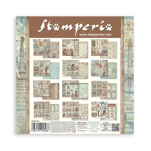 Stamperia SYMPHONY 8X8 Double Faced Paper 10 Sheets + Bonus #SBBS144