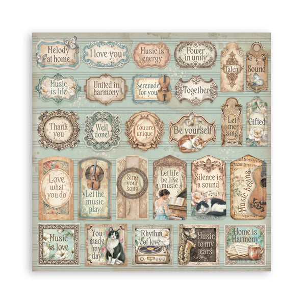 Stamperia SYMPHONY 8X8 Double Faced Paper 10 Sheets + Bonus #SBBS144