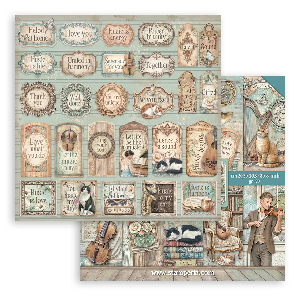 Stamperia SYMPHONY 8X8 Double Faced Paper 10 Sheets + Bonus #SBBS144