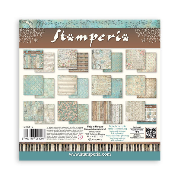 Stamperia SYMPHONY BACKGROUNDS 8X8 Double Faced Paper 10 Sheets + Bonus #SBBS145