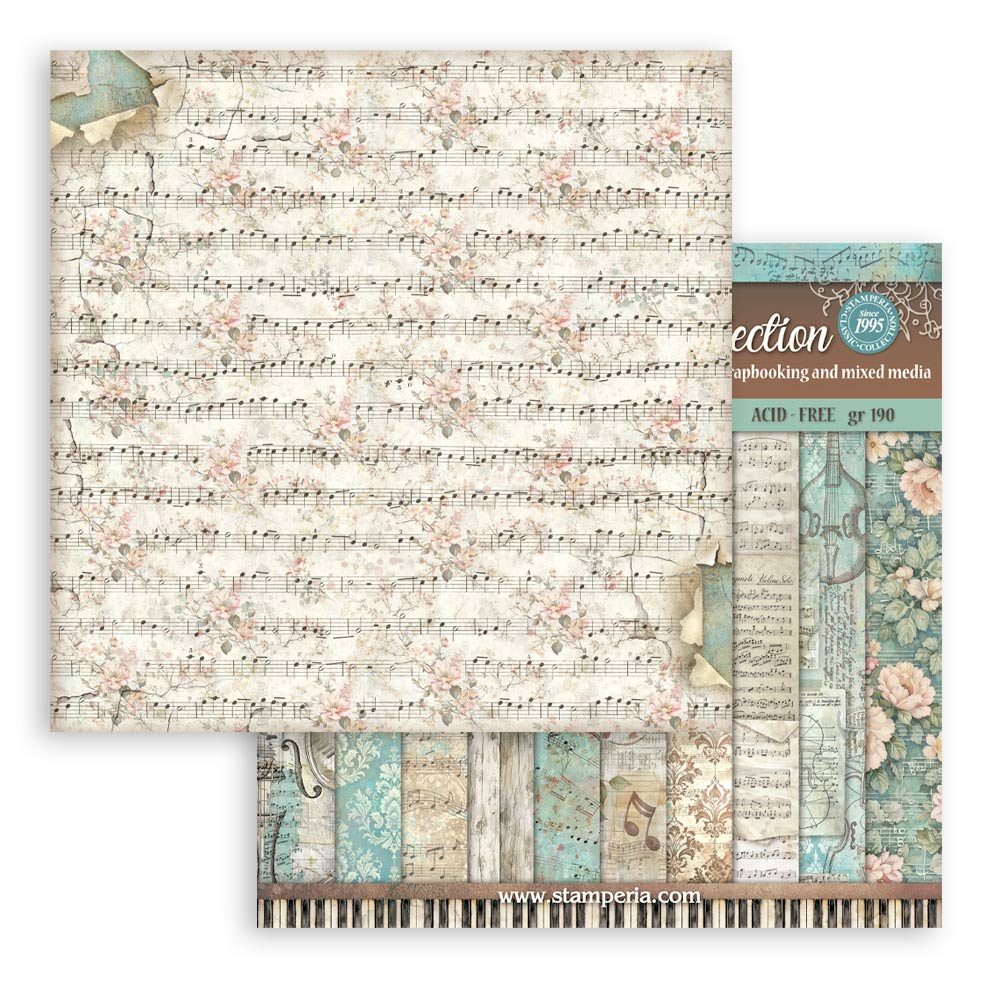 Stamperia SYMPHONY BACKGROUNDS 8X8 Double Faced Paper 10 Sheets + Bonus #SBBS145