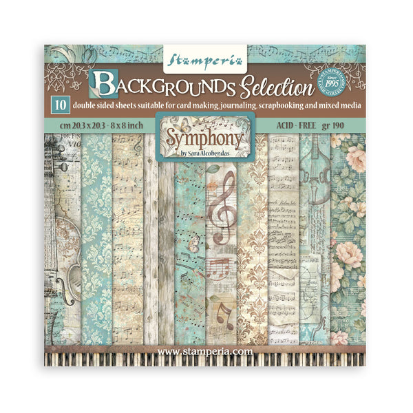 Stamperia SYMPHONY BACKGROUNDS 8X8 Double Faced Paper 10 Sheets + Bonus #SBBS145