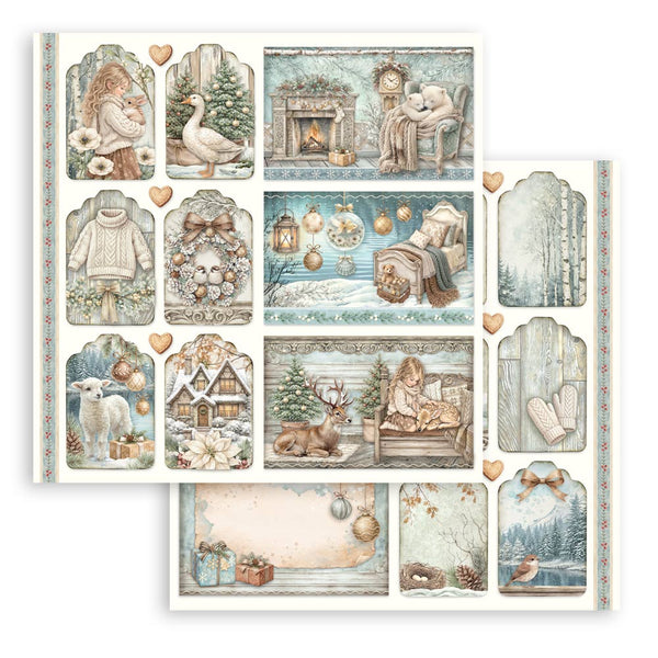 Stamperia WHITE CHRISTMAS 8X8 Double Faced Paper 10 Sheets + Bonus #SBBS146