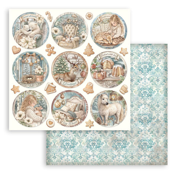 Stamperia WHITE CHRISTMAS 8X8 Double Faced Paper 10 Sheets + Bonus #SBBS146