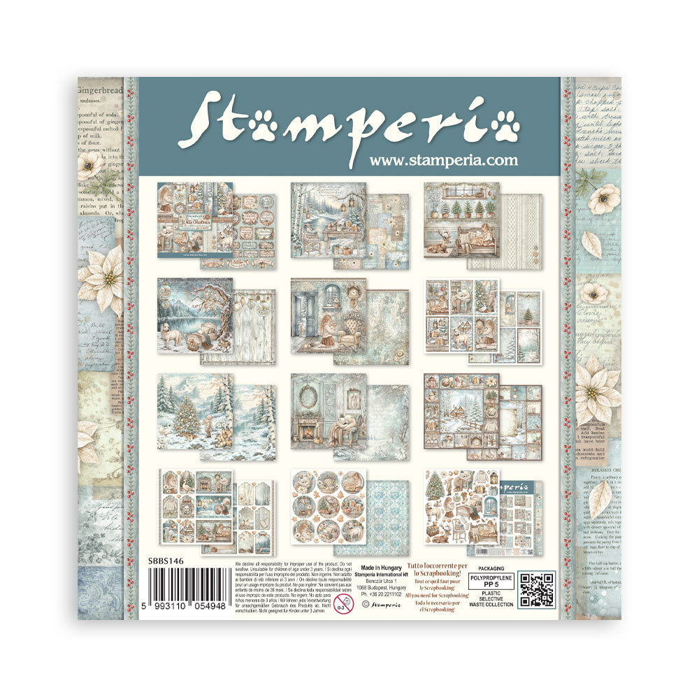 Stamperia WHITE CHRISTMAS 8X8 Double Faced Paper 10 Sheets + Bonus #SBBS146
