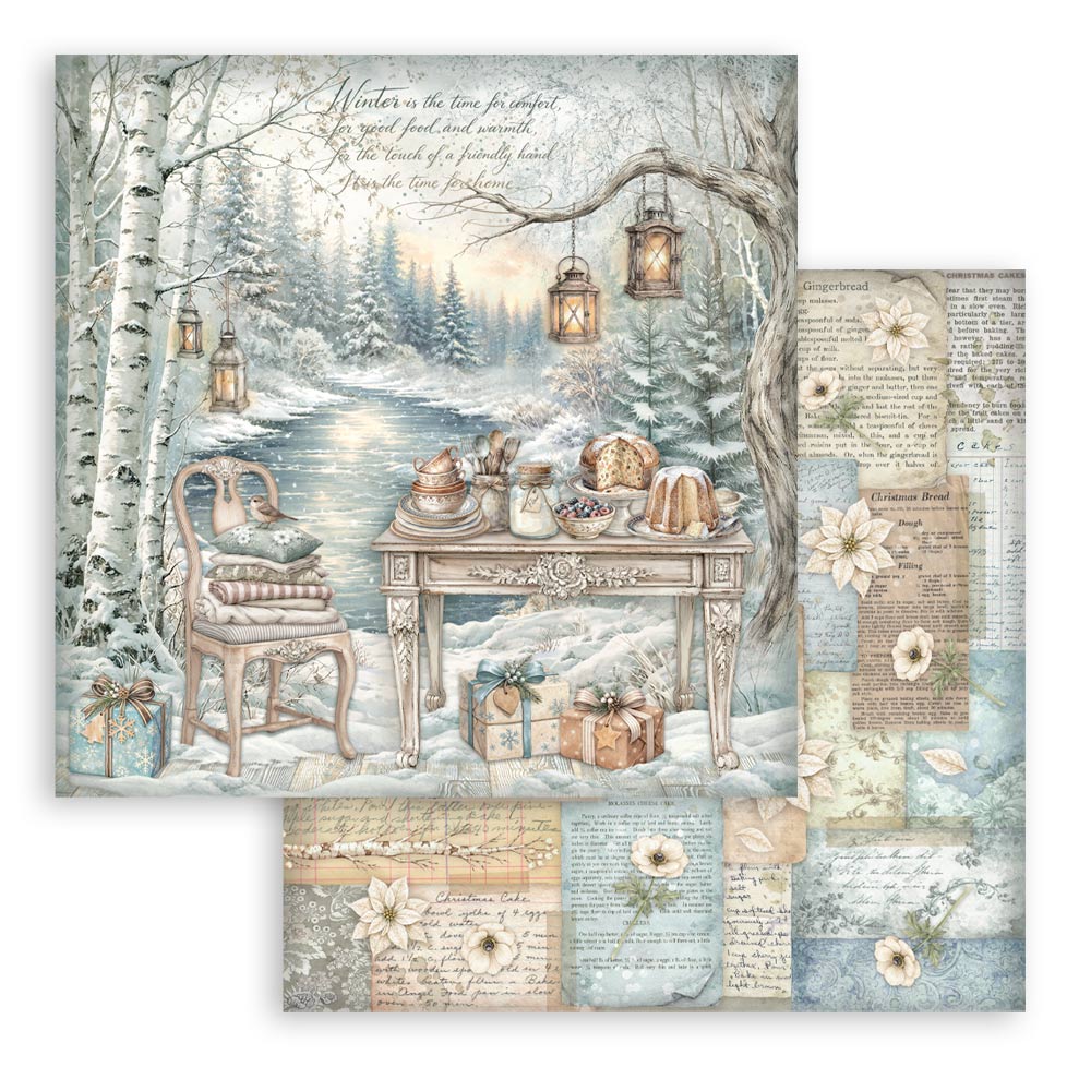 Stamperia WHITE CHRISTMAS 8X8 Double Faced Paper 10 Sheets + Bonus #SBBS146