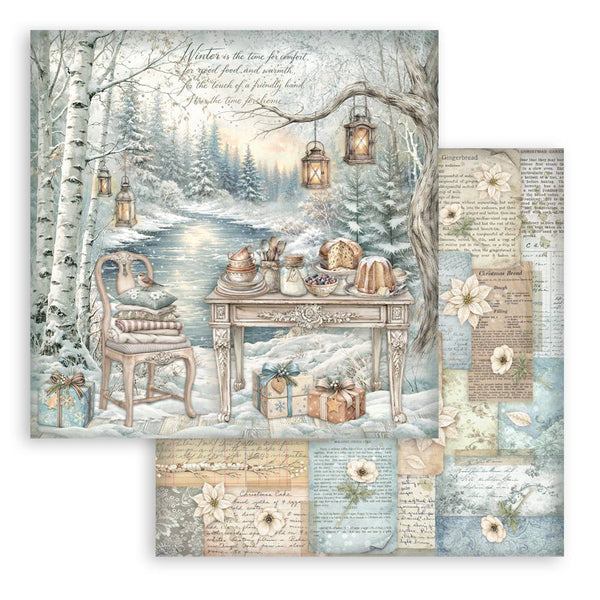 Stamperia WHITE CHRISTMAS 8X8 Double Faced Paper 10 Sheets + Bonus #SBBS146