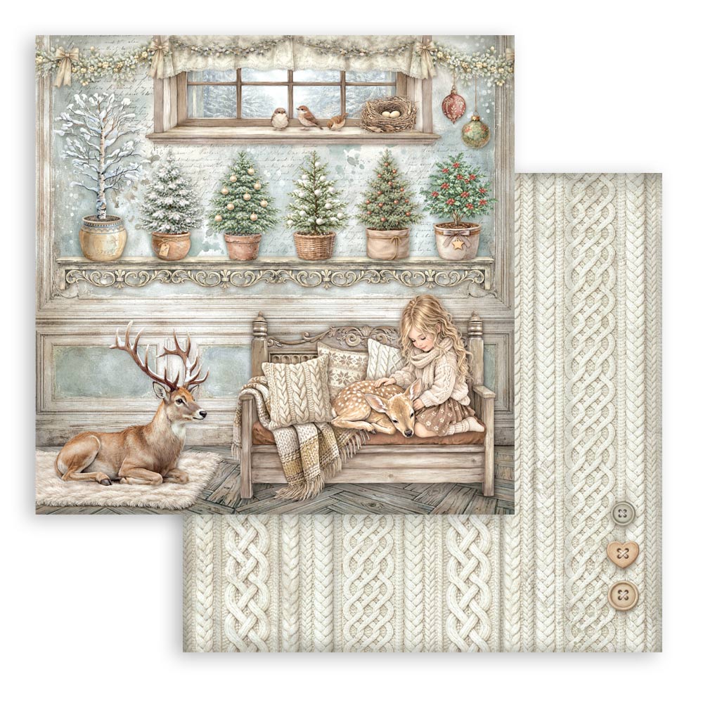 Stamperia WHITE CHRISTMAS 8X8 Double Faced Paper 10 Sheets + Bonus #SBBS146