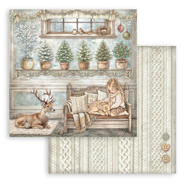 Stamperia WHITE CHRISTMAS 8X8 Double Faced Paper 10 Sheets + Bonus #SBBS146