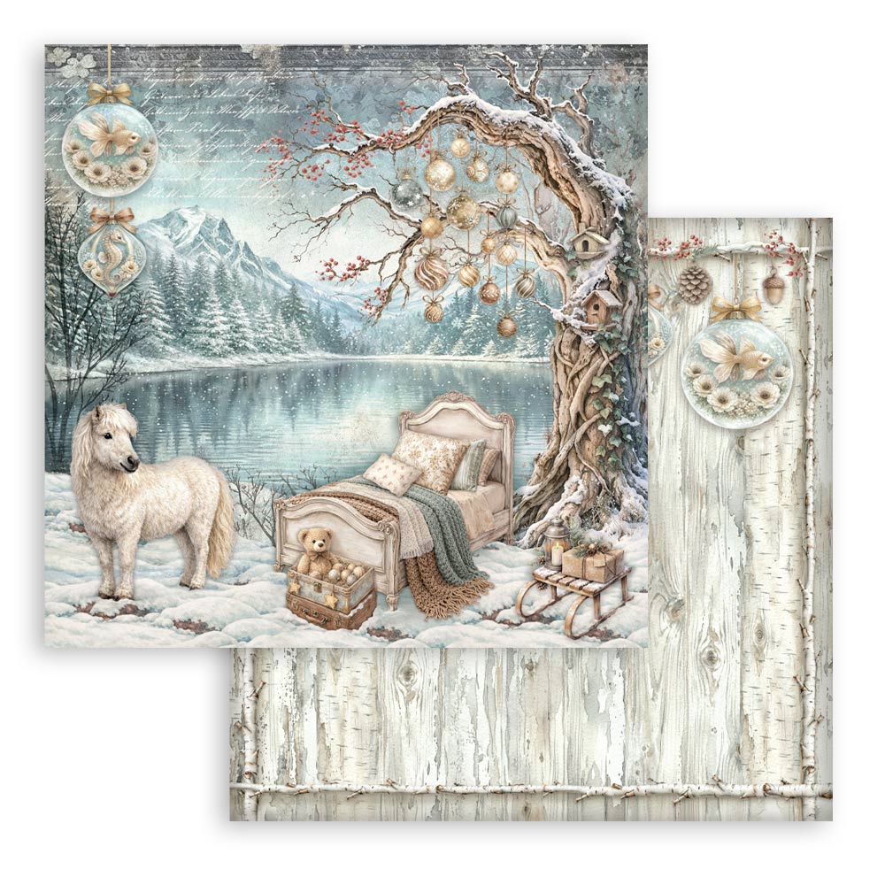Stamperia WHITE CHRISTMAS 8X8 Double Faced Paper 10 Sheets + Bonus #SBBS146