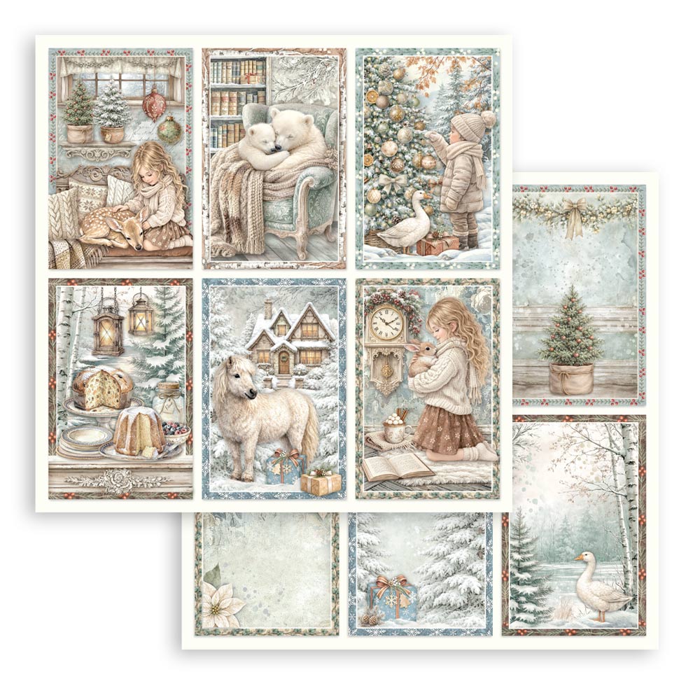 Stamperia WHITE CHRISTMAS 8X8 Double Faced Paper 10 Sheets + Bonus #SBBS146