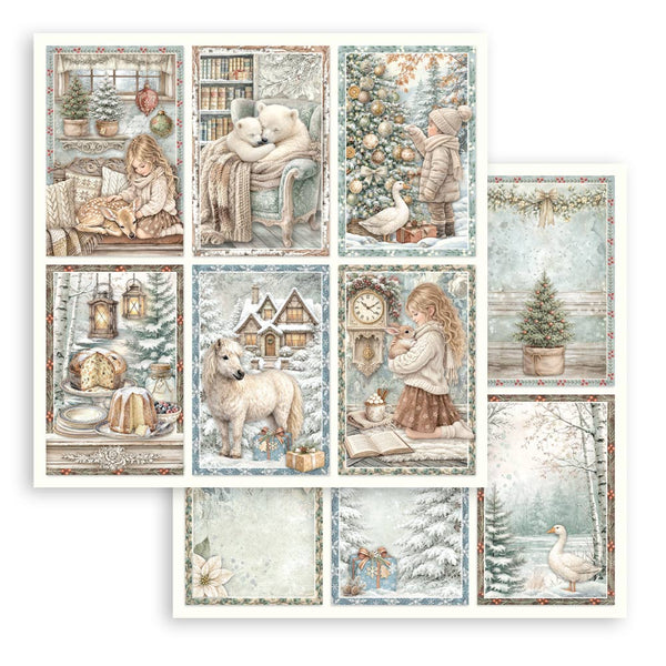 Stamperia WHITE CHRISTMAS 8X8 Double Faced Paper 10 Sheets + Bonus #SBBS146