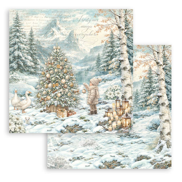 Stamperia WHITE CHRISTMAS 8X8 Double Faced Paper 10 Sheets + Bonus #SBBS146