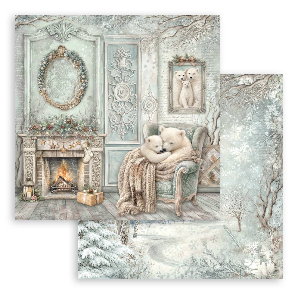 Stamperia WHITE CHRISTMAS 8X8 Double Faced Paper 10 Sheets + Bonus #SBBS146