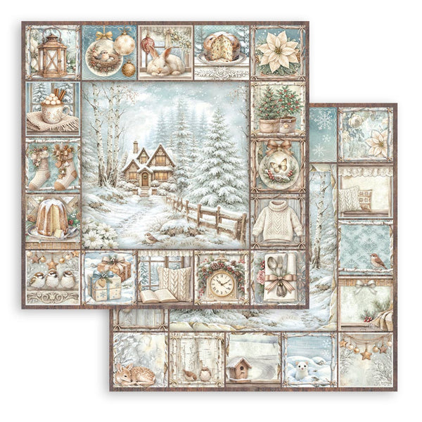 Stamperia WHITE CHRISTMAS 8X8 Double Faced Paper 10 Sheets + Bonus #SBBS146