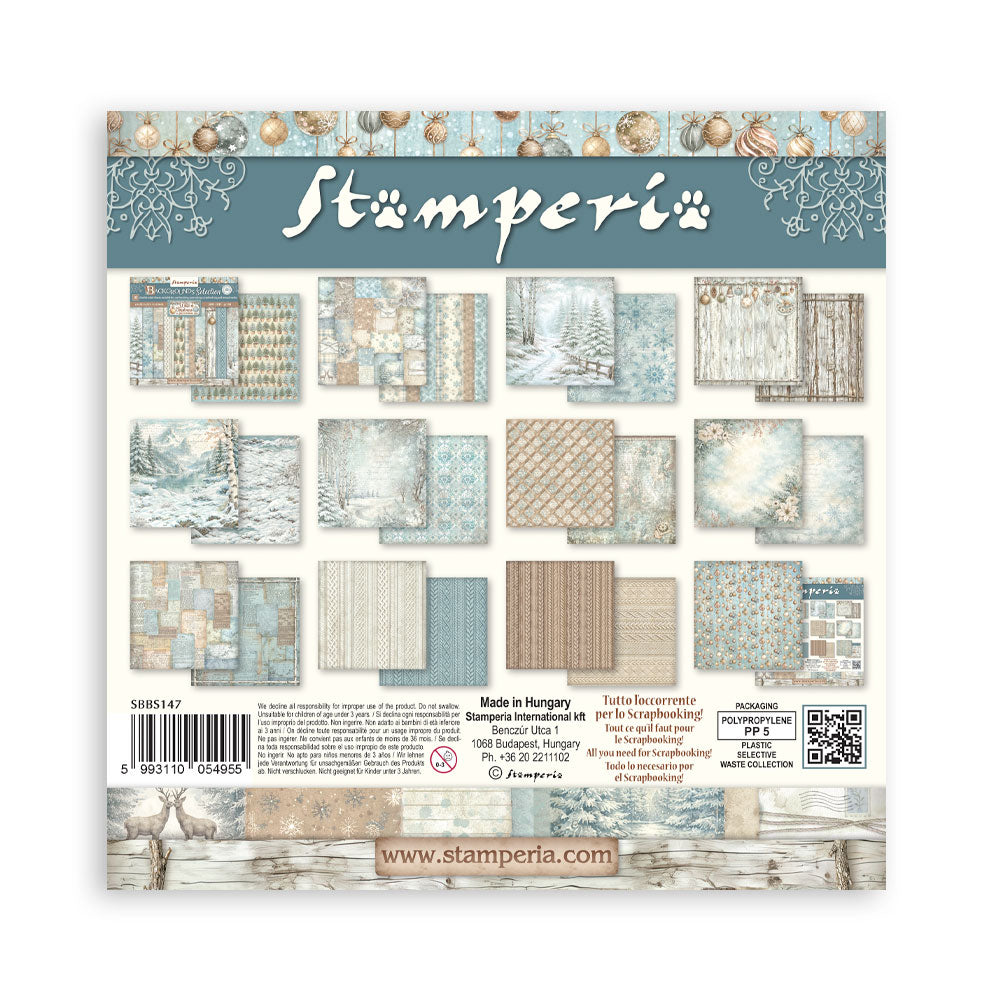Stamperia WHITE CHRISTMAS BACKGROUNDS 8X8 Double Faced Paper 10 Sheets + Bonus #SBBS147