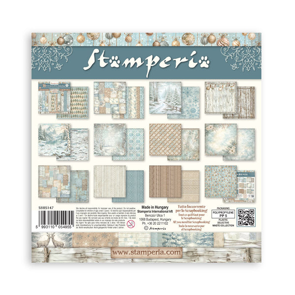 Stamperia WHITE CHRISTMAS BACKGROUNDS 8X8 Double Faced Paper 10 Sheets + Bonus #SBBS147